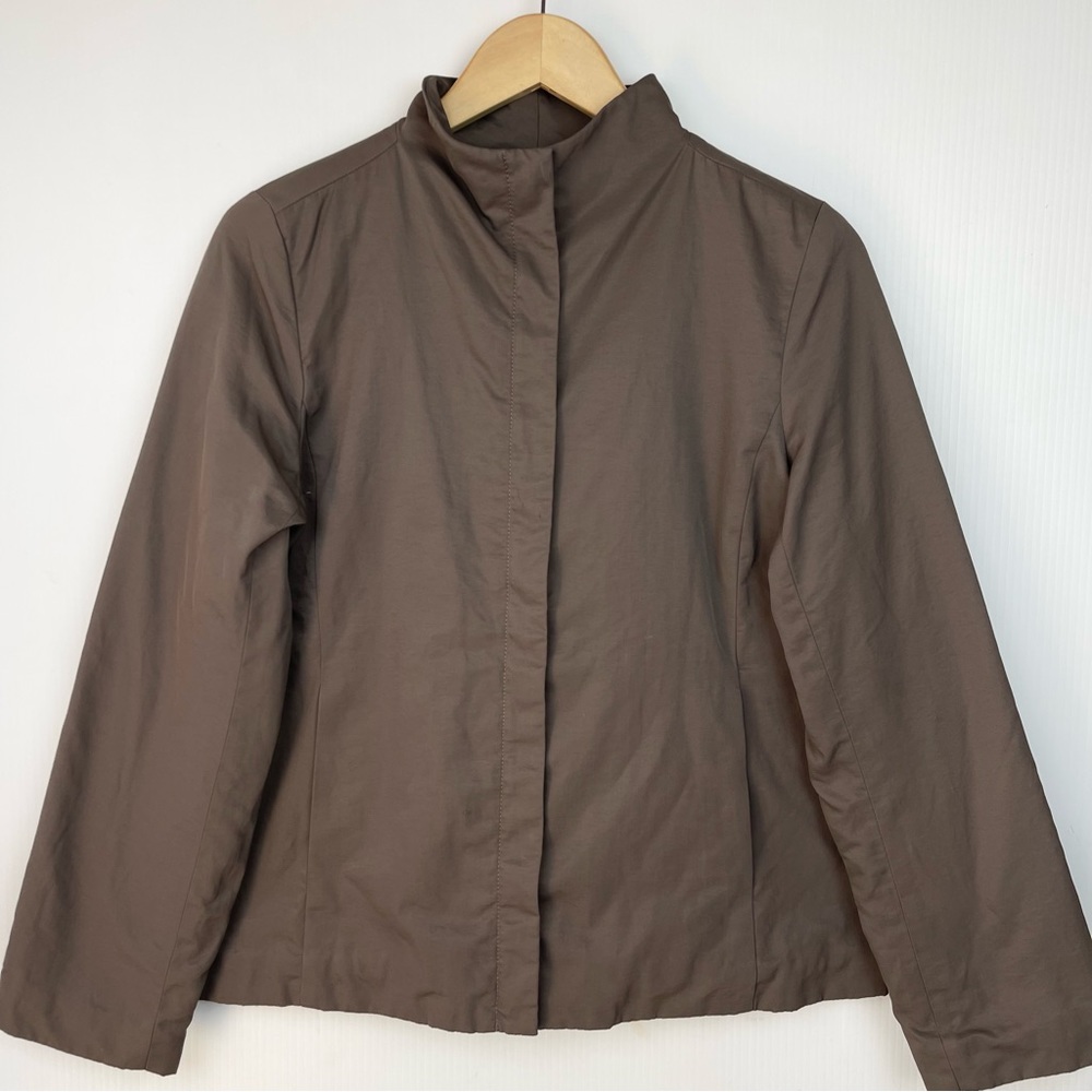 Eileen Fisher Dark Grey Fleece Lined Cotton Blend Full Zip Jacket